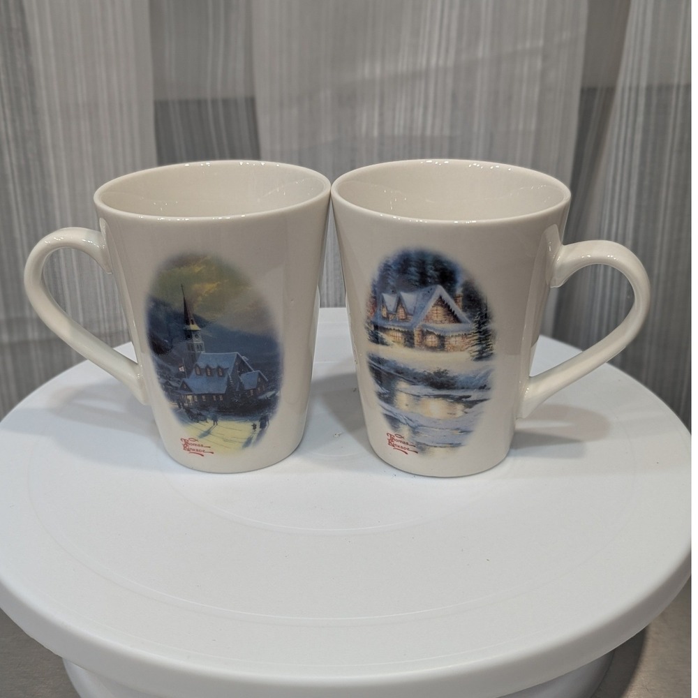 Thomas Kinkade Painter of Light Mug Set Moonlit Village Deer Creek Cottage 9173